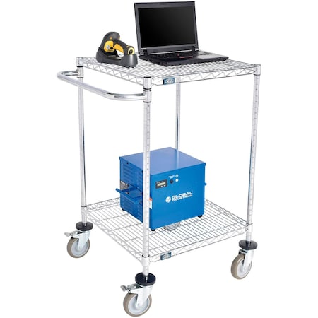 Global Industrial Mobile Powered Laptop Workstation, Chrome, 40AH Battery, 24inW x 24inD 282485